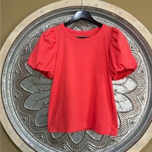 LOFT Coral Pink Puff Sleeve Cotton blouse Top